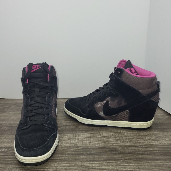 Nike Dunk Sky High Black Pink Camo Suede Sneakers 543258-001 Women's Size 7.5 - Picture 1 of 10